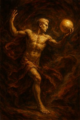 a painting of a man holding a ball