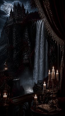 towering waterfall cascading down a cliff