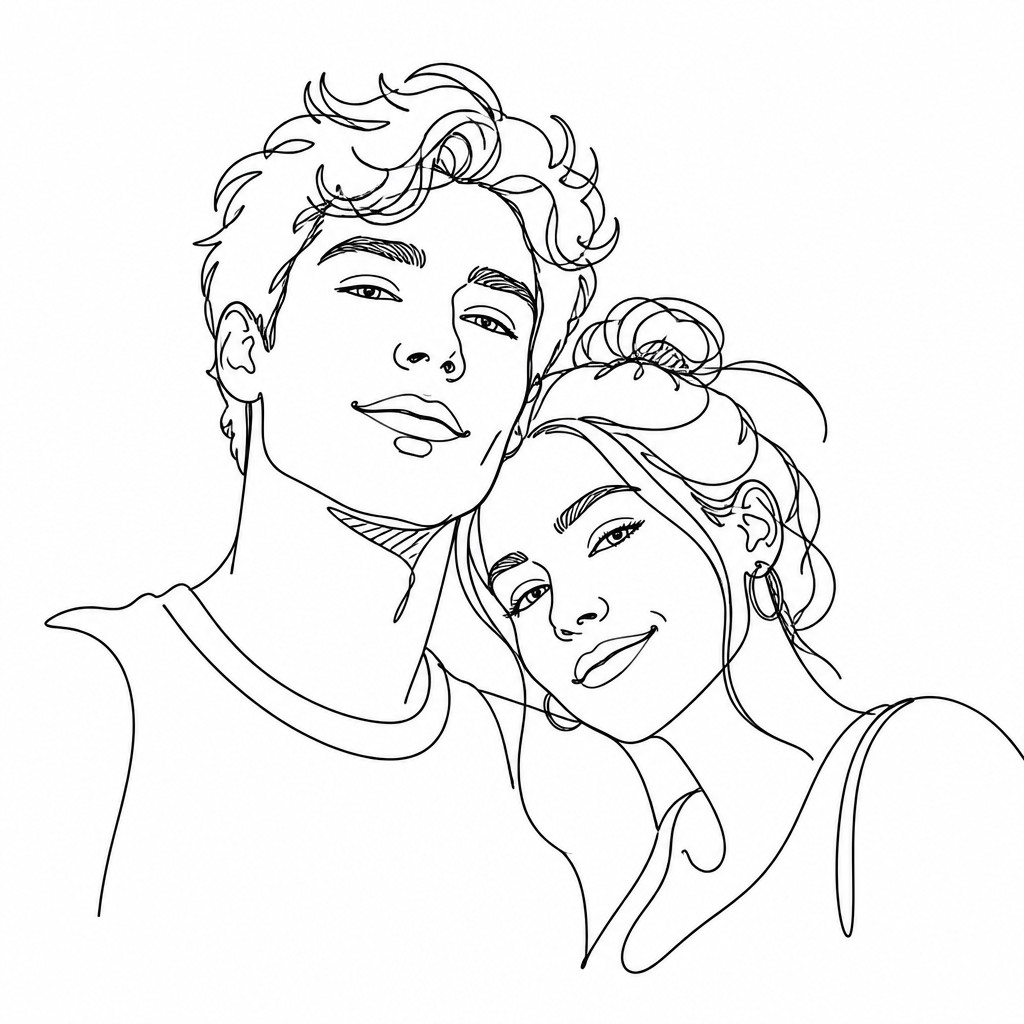 portrait of two people together — Line Art Style