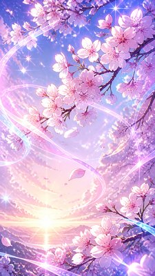 cherry blossom branches against a soft dawn sky, no people