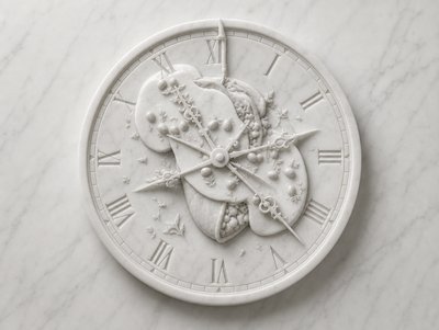 a close up of a clock on a marble surface