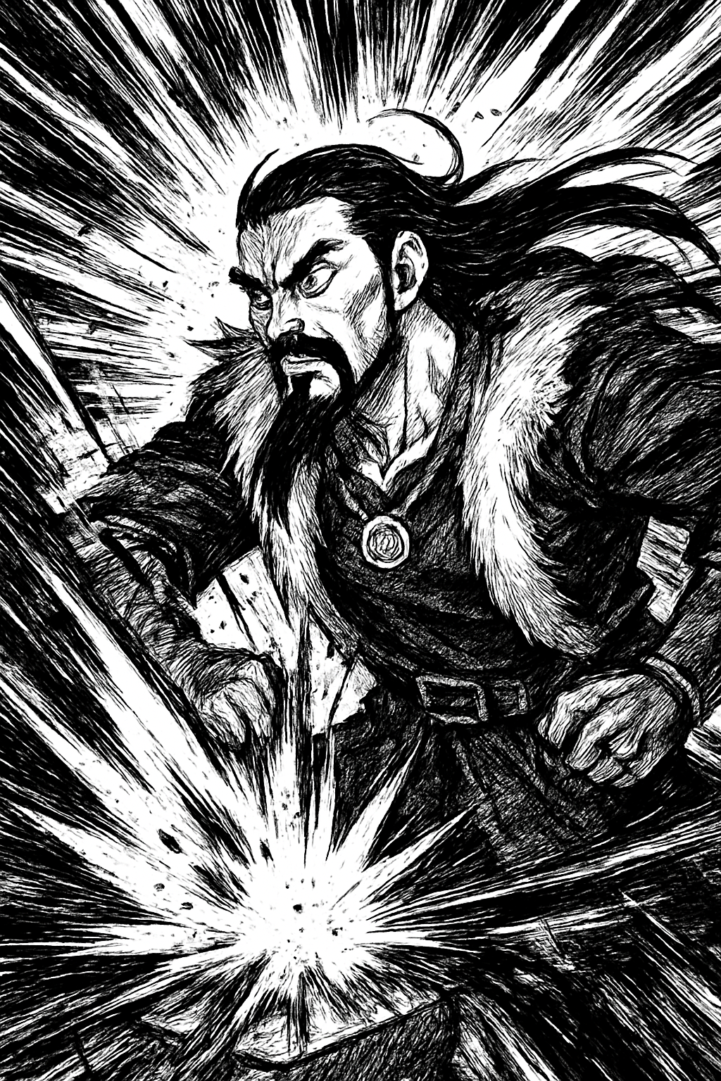 a black and white drawing of a man holding a hammer