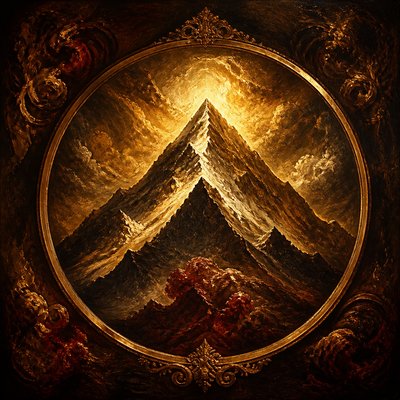 an emblem of a mountain peak inside a circle, simple bold shapes on a plain background, no text or lettering