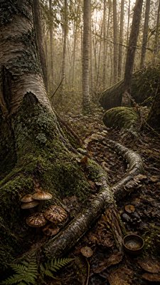 a serene birch forest in soft morning light, no people, no text
