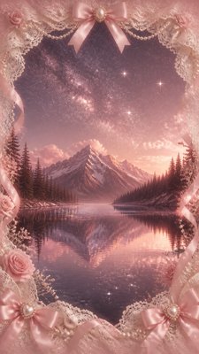 a tranquil mountain lake beneath a starry night sky, no people, no text