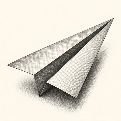 a paper plane, clean minimal composition on a plain background, no text