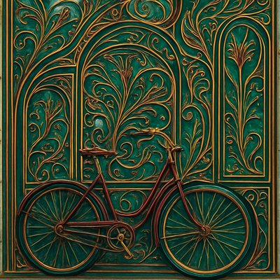 bicyle resting against a wall