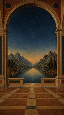 a tranquil mountain lake beneath a starry night sky, no people, no text