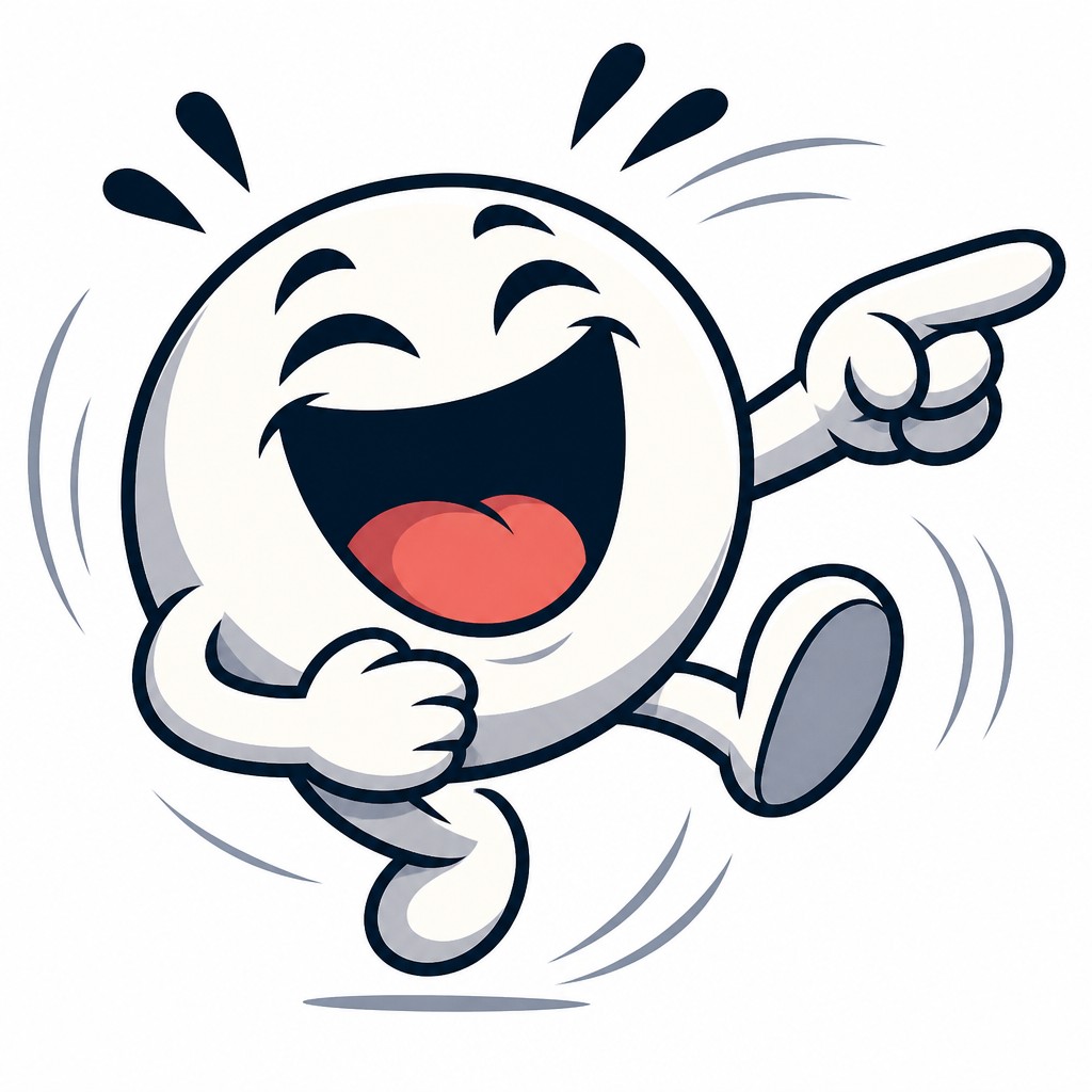 an exaggerated laughing face of an original round mascot character, bold and readable at small size, plain background, no text