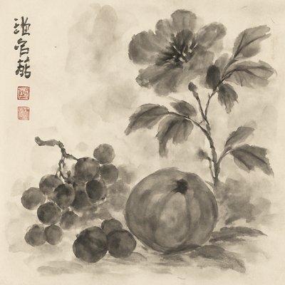 still life arrangement of fruits and flowers