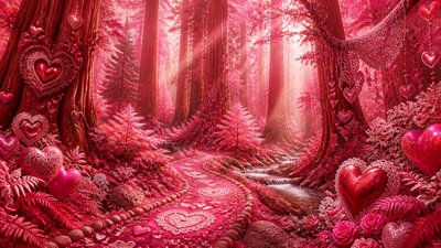 a panoramic redwood forest with light rays through mist, no people