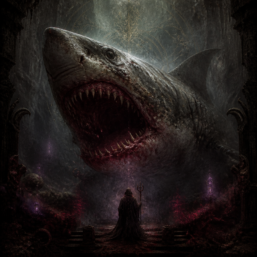 shark emerging from the depths of water