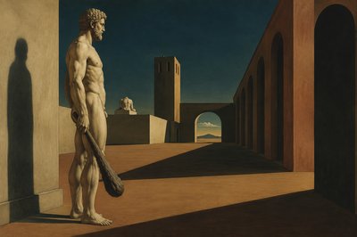 side view of greek ignudi Hercules with club