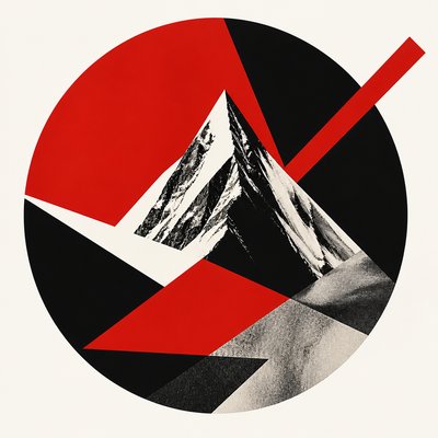 an emblem of a mountain peak inside a circle, simple bold shapes on a plain background, no text or lettering