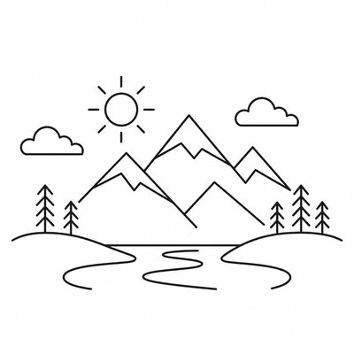 wide landscape with natural scenery — Line Art Icon Design