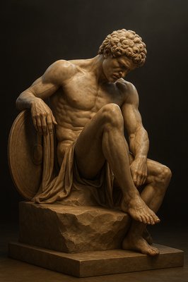 a statue of a man sitting on a rock