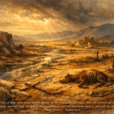 “Son of man, when the land sinneth against me by trespassing grievously, then will I stretch out mine hand upon it, and will break the staff of the bread thereof, and will send famine upon it, and will cut off man and beast from it:” (Ezekiel 14:13, KJV)

