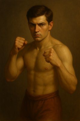 a painting of a shirtless man flexing his muscles