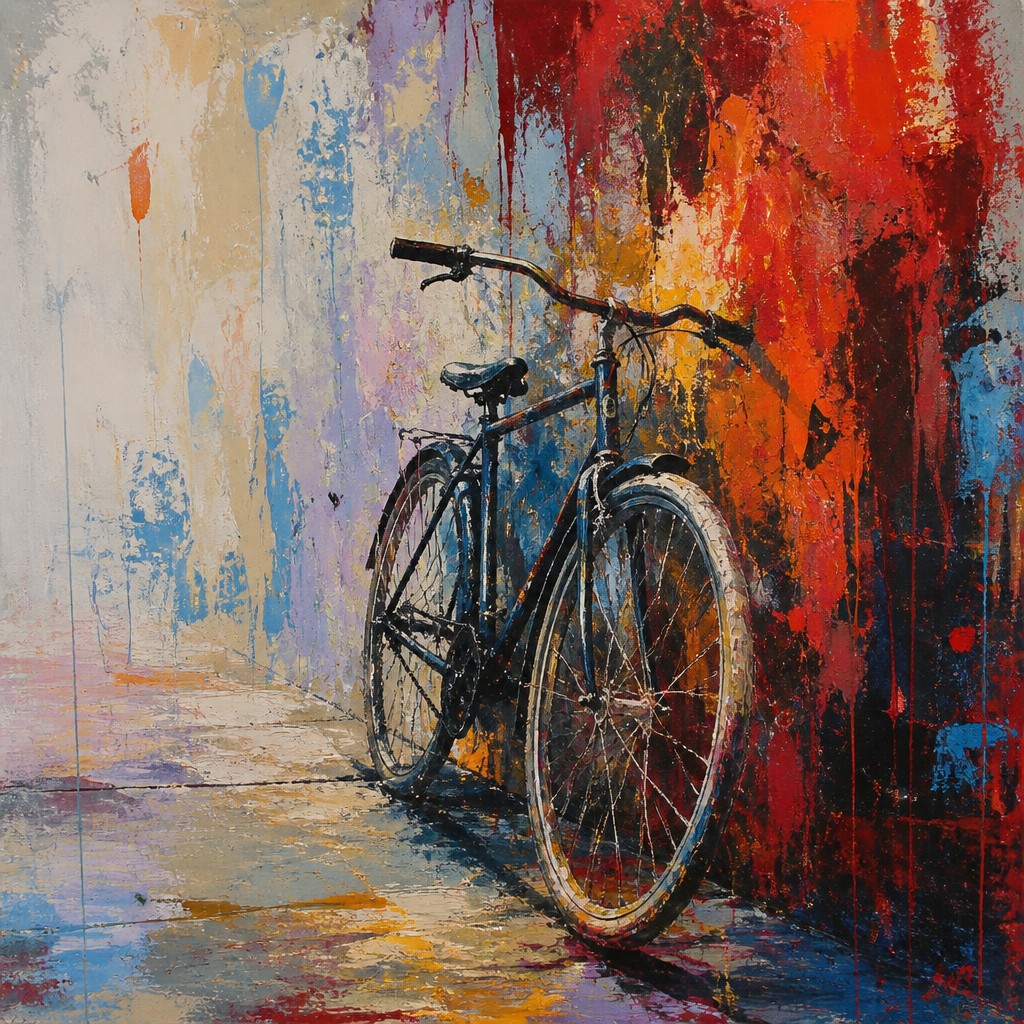 bicyle resting against a wall