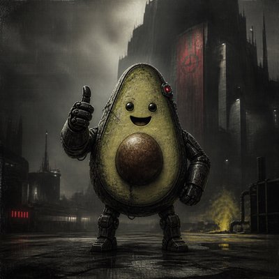 a happy avocado character giving a thumbs up, bold readable design on a plain background, no text