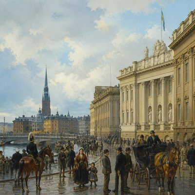 urban street with city activity — Stockholm Art Style