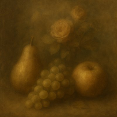 still life arrangement of fruits and flowers