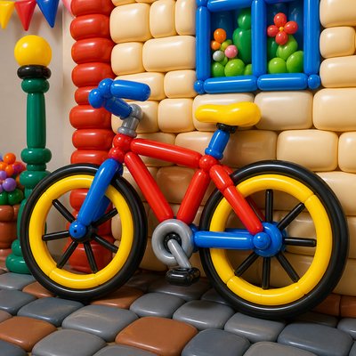 bicyle resting against a wall — Balloon Art Style