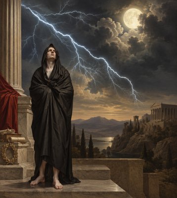 a painting of a man in a robe standing on steps