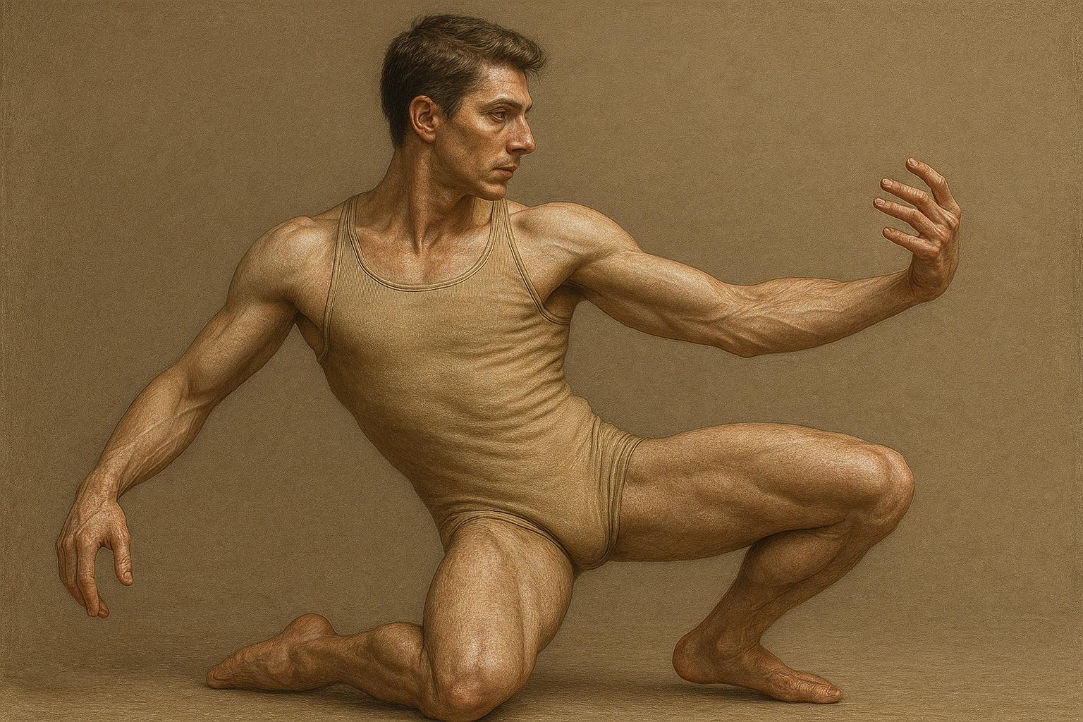 a drawing of a man in a body suit