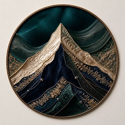 an emblem of a mountain peak inside a circle, simple bold shapes on a plain background, no text or lettering