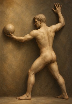 a statue of a man holding a ball