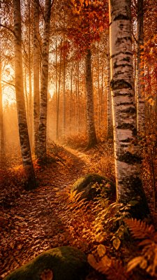 a serene birch forest in soft morning light, no people, no text
