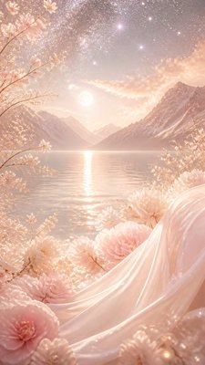 a tranquil mountain lake beneath a starry night sky, no people, no text