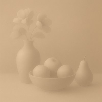 still life arrangement of fruits and flowers