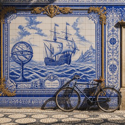bicyle resting against a wall