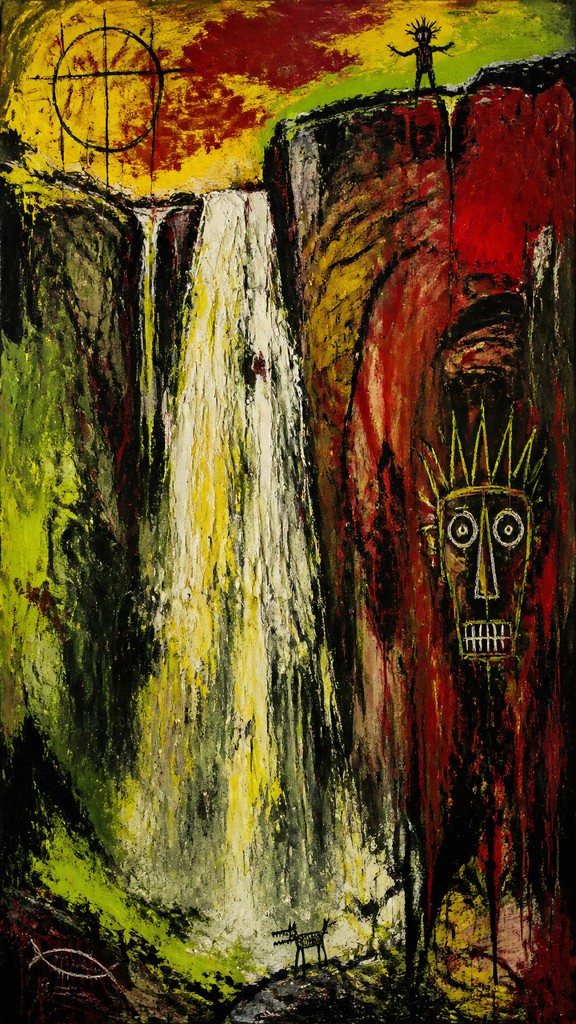 towering waterfall cascading down a cliff