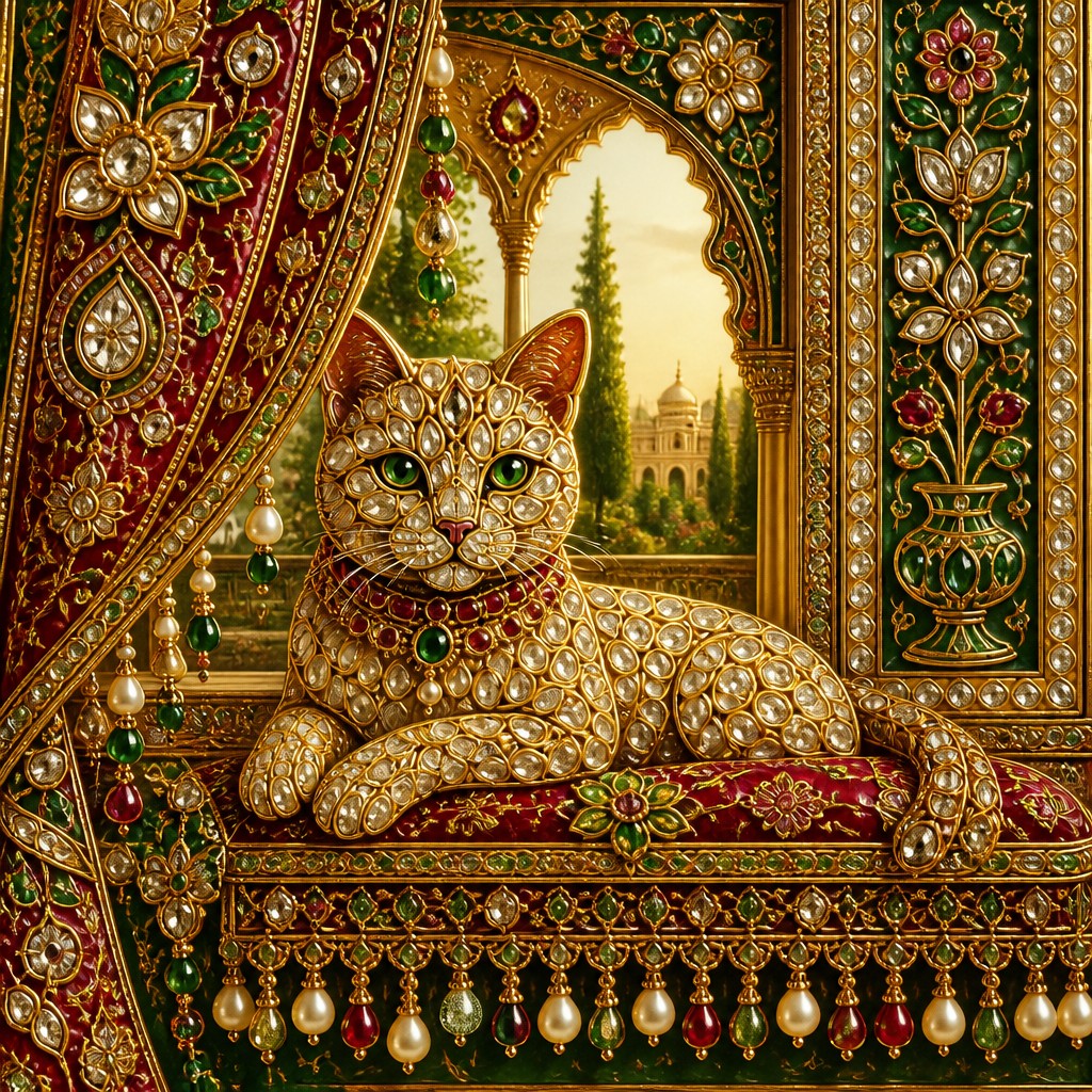 a cat lounging in a sunlit window — Mughal Jewelry Design