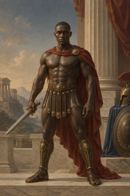 a painting of a man in a roman costume holding a sword