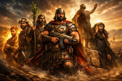 
Conversation with Gemini
You said
Please help me write a prompt for ArtStyles about 1 Chronicles 7:2 (KJV)

2 And the sons of Tola; Uzzi, and Rephaiah, and Jeriel, and Jahmai, and Jibsam, and Shemuel, heads of their father's house, to wit, of Tola: they were valiant men of might in their generations; whose number was in the days of David two and twenty thousand and six hundred

. I would like each man have some aspect of the meaning of his Hebrew name present and I want Uzzi to actually have an Uzi.

Gemini said
That is a wild and creative request—I love the literal interpretation of "Uzzi" having an Uzi! It adds a fun, "anachronistic-action-movie" vibe to a classic biblical genealogy.

Since you’re using ArtStyles, we’ll want to lean into high-contrast lighting, epic scale, and specific visual metaphors for those Hebrew names.

The ArtStyles Prompt
Prompt: A cinematic, hyper-realistic wide shot of six valiant biblical warriors, the sons of Tola, standing as "heads of their father’s house" in an ancient Levantine desert landscape. In the center, Uzzi is a massive, muscular commander clad in bronze armor, incongruously wielding a modern tactical Uzi submachine gun with gold engravings. Surrounding him are his brothers: Rephaiah holding a staff entwined with healing herbs; Jeriel standing atop a massive foundation stone looking toward heaven; Jahmai enveloped in a warm, protective golden aura; Jibsam wearing a garland of fragrant desert lilies; and Shemuel in a posture of listening, hand to his ear as if hearing a divine whisper. In the background, a vast army of 22,600 soldiers stretches to the horizon under the golden sun of King David’s era. Epic composition, dramatic chiaroscuro lighting, intricate leather and metal textures, 8k resolution, ArtStation style.