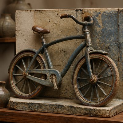 bicyle resting against a wall