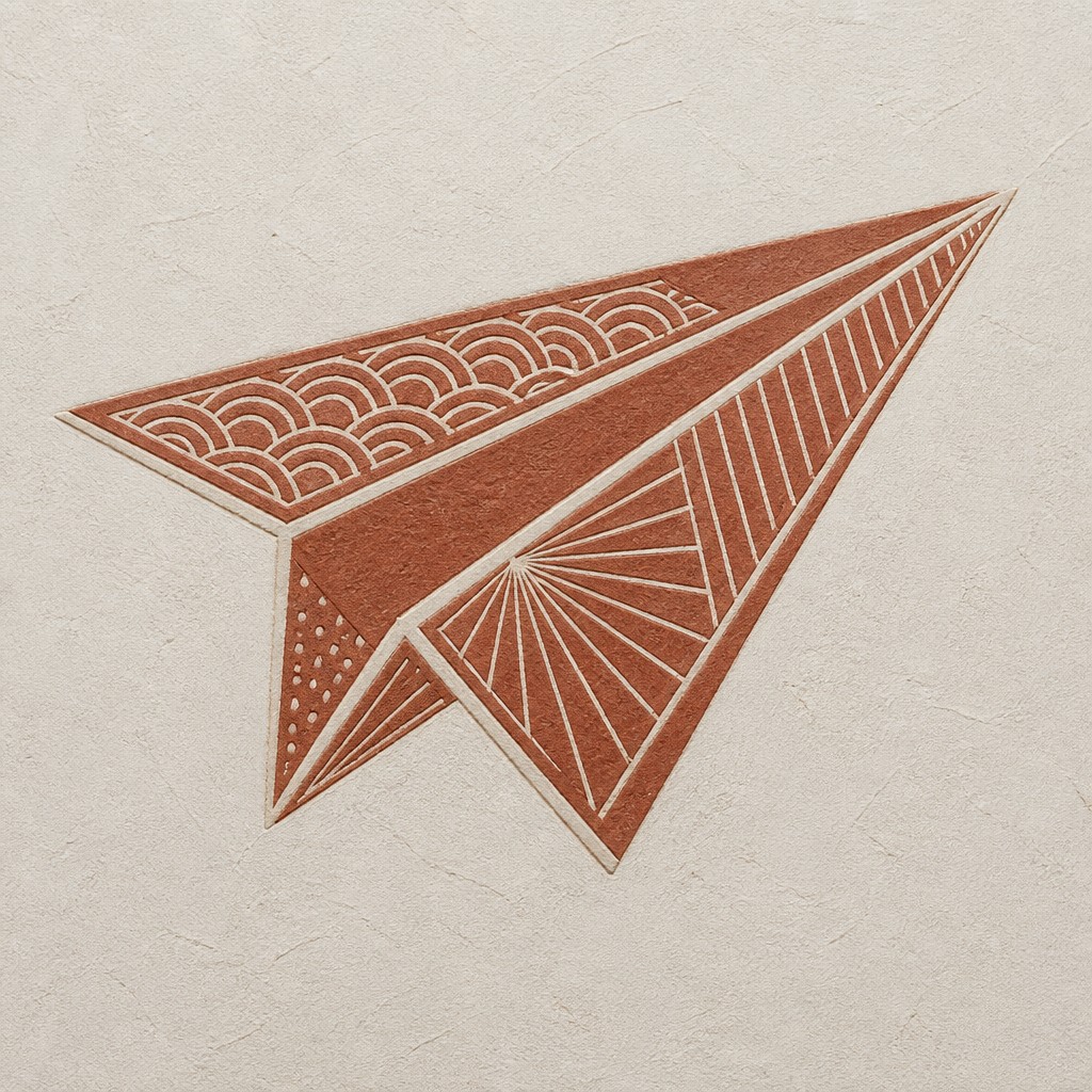 a paper plane, clean minimal composition on a plain background, no text