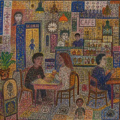 cozy cafe interior with warm lighting
