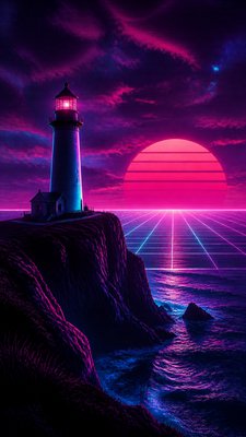 a lone lighthouse on a cliff at dusk under a dramatic sky, no text or lettering