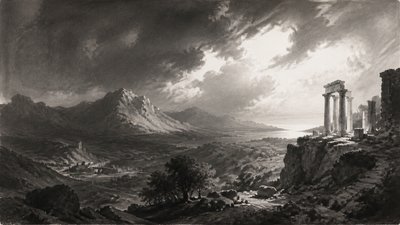 sweeping panoramic landscape with a dramatic sky