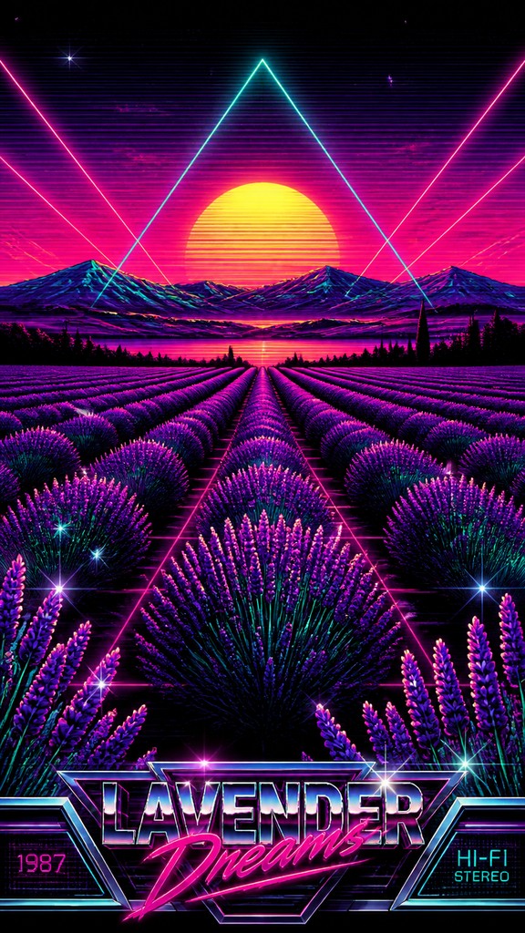 a field of lavender stretching to distant hills at dusk, no people