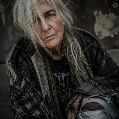 close-up portrait of an elderly person with expressive weathered features