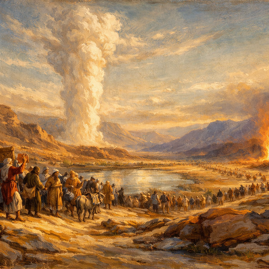 “And Moses took the bones of Joseph with him: for he had straitly sworn the children of Israel, saying, God will surely visit you; and ye shall carry up my bones away hence with you. And they took their journey from Succoth, and encamped in Etham, in the edge of the wilderness. And the LORD went before them by day in a pillar of a cloud, to lead them the way; and by night in a pillar of fire, to give them light; to go by day and night:” (Exodus 13:19-21, KJV)