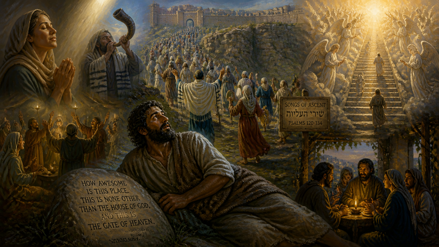 Prayer, in all its forms, from quiet meditation to festal shouts, is not laborious; it is a blessed communion with Almighty God Who engages us beyond our flesh and beckons us to rise to meet Him. We are strengthened by the Holy Spirit in our effort to find Christ.
We are participators, not spectators. Our way of life and especially our worship, both personal and communal, needs to ascend with fervor just as it did with the Jewish pilgrims who sang and prayed the “Songs of Ascent” (Psalms 120-134) on their way up to Mount Zion.
But how wonderful it would be for those who can say with Jacob the very next verse:
“How awesome is this place. This is none other than the house of God, and this is the gate of heaven.”
– Genesis 28:17