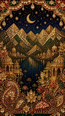 a tranquil mountain lake beneath a starry night sky, no people, no text