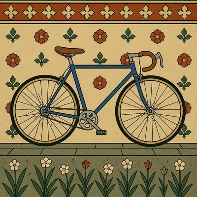 bicyle resting against a wall — Flatness Art Style